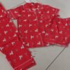Korean Red Cow Print Cotton Night Suit Set for Women