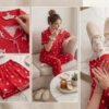 Korean Red Cow Print Cotton Night Suit Set for Women
