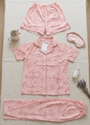 KNS-DS-006-2 Korean Pink Daisy Cotton Night Suit Set