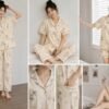 Korean Lavender Floral Cotton Night Suit Set