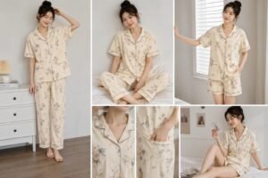 KNS-LF-007-1 Korean Lavender Floral Cotton Night Suit Set