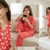 Korean Peach Floral Cotton Night Suit Set