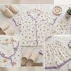 KNS-PP-003-1 Korean White Pet Print Cotton Night Suit Set